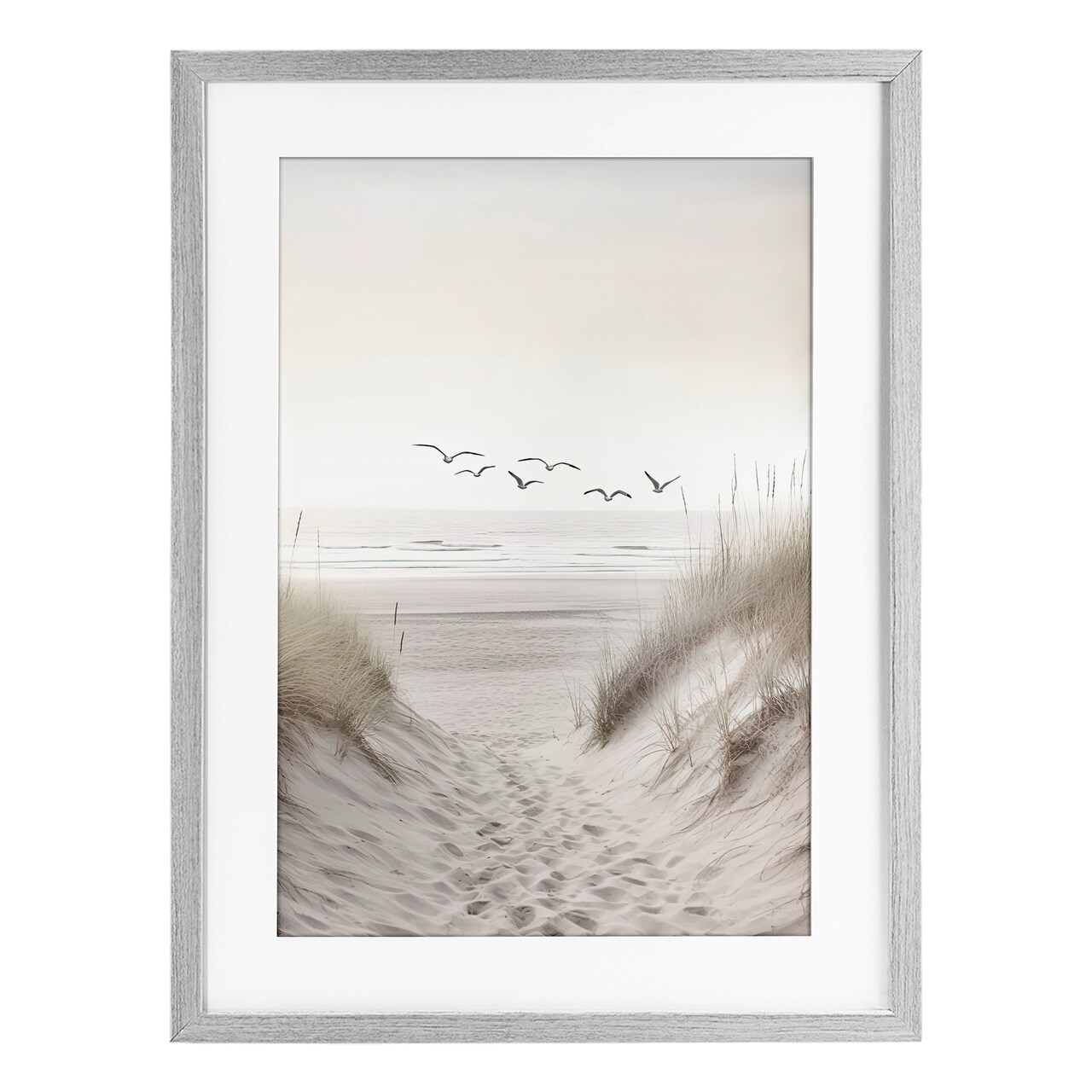 Stupell Industries Seagulls over Sandy Footprints Framed Print Under Glass, design by Decent Exposures